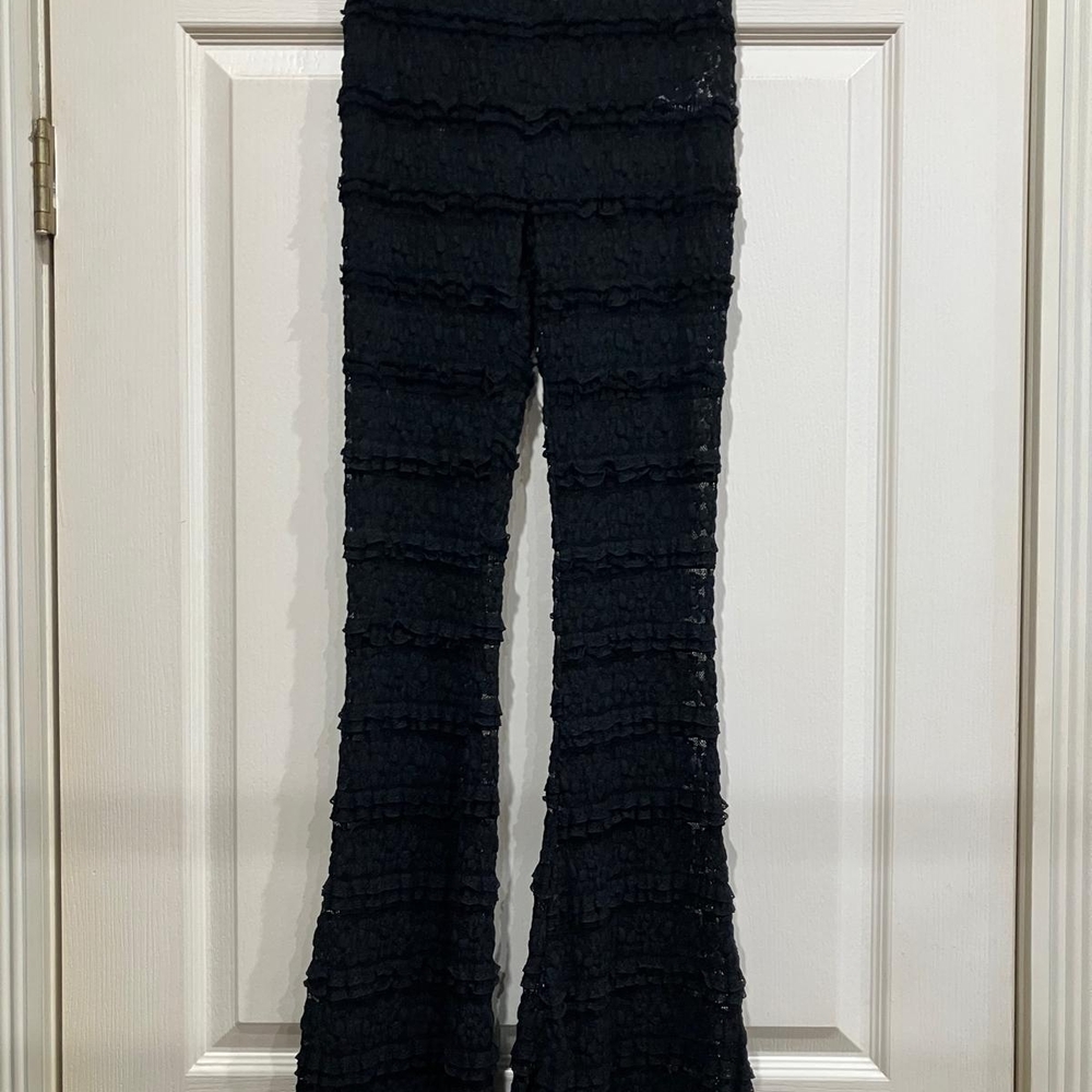 Black Ruffle Layered Flared Pants